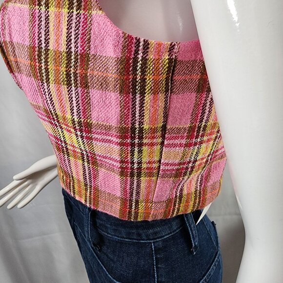 Maeve By Anthropologie Pink Combo Plaid Crop Top Size 2 - Picture 7 of 13